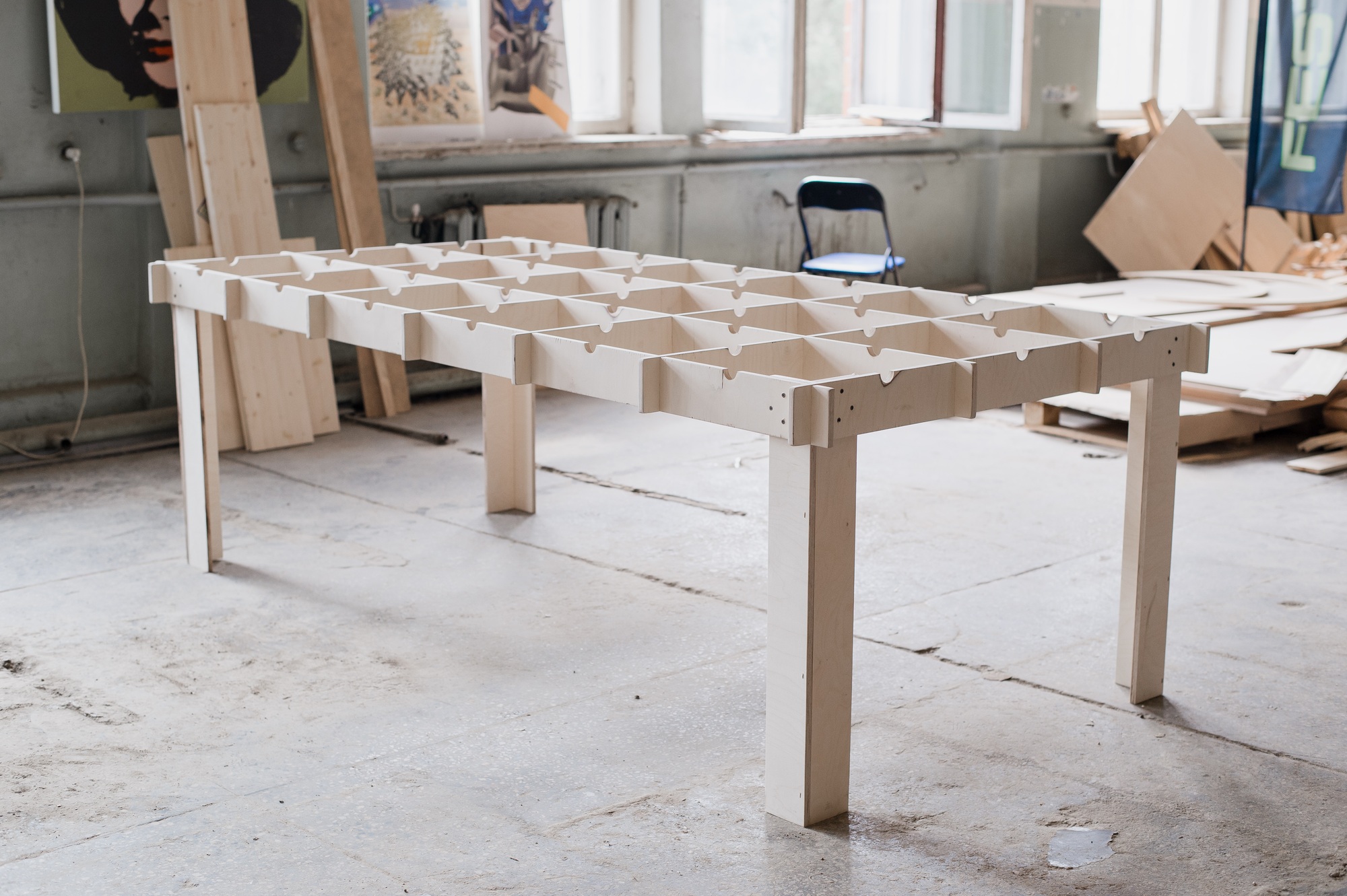 Table making in woodworking workshop.